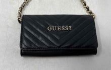 Load image into Gallery viewer, Guess Womens Black Leather Gold-Tone Chain Strap Flap Over Quilted Crossbody Bag
