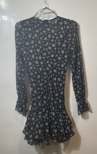 Load image into Gallery viewer, Zara Womens Black White Floral Long Sleeve V-Neck Ruffle Mini Dress Size Small
