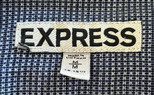 Load image into Gallery viewer, Express Mens Blue White Printed Fitted Long Sleeve Collared Dress Shirt Size M
