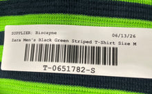 Load image into Gallery viewer, Zara Mens Black Green Striped Short Sleeve Crew Neck Regular Fit T-Shirt Size M
