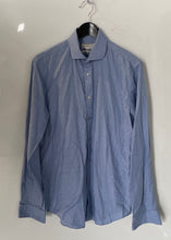 Load image into Gallery viewer, Calvin Klein Mens Blue Printed Superfine Cotton Slim Fit Dress Shirt Size 15
