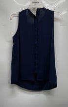 Load image into Gallery viewer, Zara Basic Womens Blue Sleeveless Back Button Asymmetric Drape Blouse Top Size L
