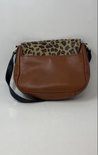 Load image into Gallery viewer, Cole Haan Womens Brown Leopard Print Leather Adjustable Strap Flap Crossbody Bag
