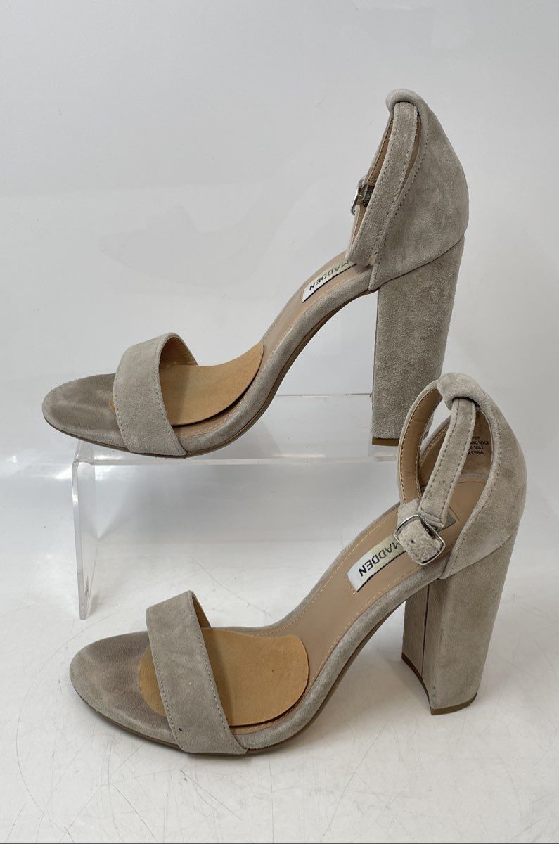 Steve Madden Womens Carrson Beige Open Toe Block Ankle Strap Heels Size 8M