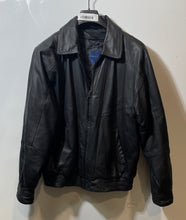 Load image into Gallery viewer, Towncraft Mens Black Leather Long Sleeve Full Zip Pockets Bomber Jacket Size M
