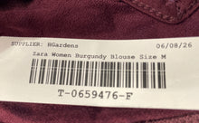 Load image into Gallery viewer, Zara W&amp;B Collection Womens Burgundy Long Sleeve Round Neck Blouse Top Size M
