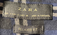 Load image into Gallery viewer, Zara Mens Blue Plaid Collared Long Sleeve Button-Up Shirt Size Small
