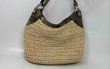 Load image into Gallery viewer, Brighton Womens Leela Beige Crochet Straw Leather Snake Trim Crossbody Handbag
