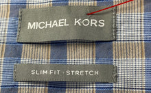 Load image into Gallery viewer, Michael Kors Mens Blue Plaid Long Sleeve Slim Fit Stretch Dress Shirt Size XL

