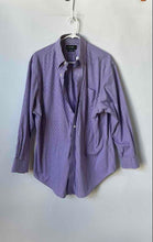 Load image into Gallery viewer, Lauren Ralph Lauren Mens Purple White Gingham Print Collared Dress Shirt Size 17
