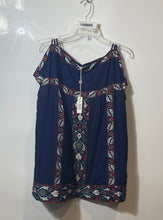 Load image into Gallery viewer, Max Studio Womens Blue Printed Cold-Shoulder Sleeve Mini Dress Size M With Tag
