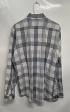 Load image into Gallery viewer, Express Mens Gray White Plaid Long Sleeve Spread Collar Dress Shirt Size XL
