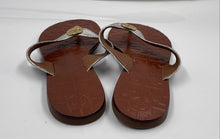 Load image into Gallery viewer, Authentic Tory Burch Womens Silver Brown Leather Flat Flip-Flop Sandals Size 6M
