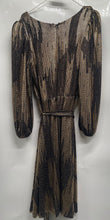 Load image into Gallery viewer, Calvin Klein Womens Gold Printed Long Sleeve V-Neck Fit &amp; Flare Dress Size 8
