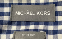 Load image into Gallery viewer, Michael Kors Mens Blue White Gingham Print Cotton Long Sleeve Dress Shirt Size L
