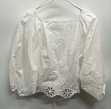 Load image into Gallery viewer, H&amp;M Womens White Long Balloon Sleeve Square Neck Lace-Up Back Blouse Top Size XS
