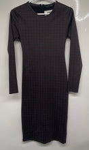 Load image into Gallery viewer, Zara Womens Burgundy Gray Plaid Print Long Sleeve Midi Bodycon Dress Size M
