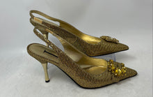 Load image into Gallery viewer, J. Renee Womens Gold Pointed Toe Kitten Slingback Heels Size 9.5M
