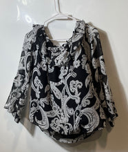 Load image into Gallery viewer, INC International Concepts Womens Black Gray Paisley Long Sleeve Blouse Top Sz S

