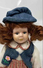 Load image into Gallery viewer, Debbie Collection Brown Hair Blue Eyes Porcelain Doll With Hat And Skirt
