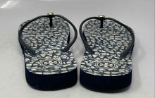 Load image into Gallery viewer, Authentic Tory Burch Womens Navy Blue Printed Slip-On Flip-Flop Sandals Size 8-9
