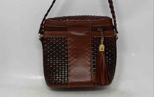 Load image into Gallery viewer, Leather School Womens Brown Leather Woven Inner Pockets Bucket Crossbody Bag
