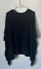 Load image into Gallery viewer, Chico's Womens Black Round Toe Fringe Pullover Poncho Sweater Size S/M
