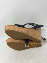 Load image into Gallery viewer, Tommy Hilfiger Womens Blue Brown Buckle Wedge Ankle Strap Heels Size 8
