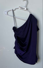 Load image into Gallery viewer, Express Womens Purple Satin One Shoulder Draped Gathered Blouse Top Size M W/Tag
