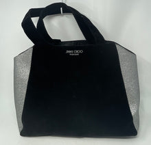 Load image into Gallery viewer, Jimmy Choo Parfums Womens Black Silver Tone Glitter Velvet Tote Handbag
