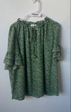 Load image into Gallery viewer, Max Studio Womens Green Floral Layered Ruffle Short Sleeve Blouse Top Size 2X
