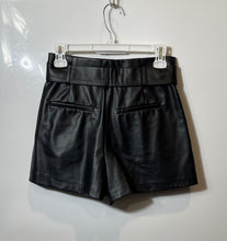 Load image into Gallery viewer, Zara Womens Black Faux Leather Pleated Front Belted Paperbag Shorts Size XS
