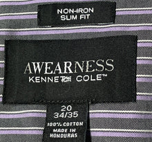 Load image into Gallery viewer, Kenneth Cole Mens Purple Striped Long Sleeve Slim Fit Dress Shirt Size 20 34/35
