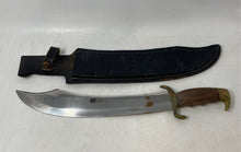 Load image into Gallery viewer, Large Fixed Blade Brass Guard Wood Handle Curved Bowie Knife With Sheath
