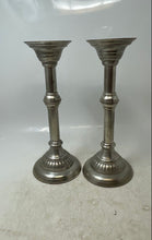 Load image into Gallery viewer, Set Of 2 Vintage Silver-Tone Flared Ribbed Rims Collectible Candlestick Holders
