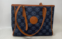 Load image into Gallery viewer, Rosetti Womens Blue Brown Monogram Print Inner Pockets Shoulder Tote Bag
