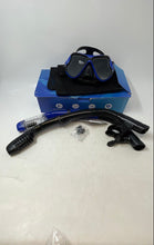 Load image into Gallery viewer, Dipuki Blue Black Glass Panoramic Crystal Clear Snorkel Mask Set Open Box
