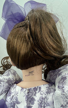 Load image into Gallery viewer, Curly Hair Brown Eyes Girl Porcelain Doll In Removable Purple White Maxi Dress
