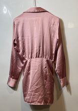 Load image into Gallery viewer, Zara Womens Pink Satin Pointed Collar Long Sleeve Pullover Mini Dress Size XS
