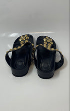 Load image into Gallery viewer, Suecomma Bonnie Womens Black &amp; Gold Leather Studded Slip-On Thong Sandals Size 6
