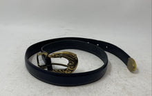 Load image into Gallery viewer, Talbots Womens Blue Genuine Leather Gold-Tone Ornate Buckle Dress Belt

