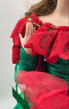 Load image into Gallery viewer, Blonde Hair Green Eyes Standing Porcelain Doll Collection In Green Red Dress
