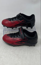 Load image into Gallery viewer, Maxome Kids Red Black Leather Hook And Loop Low Top Football Cleats Size 31
