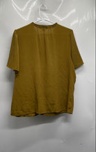 Load image into Gallery viewer, Nine West Womens Mustard Short Sleeve Tie Ruffle Neck Blouse Top Size XL
