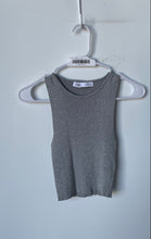 Load image into Gallery viewer, Zara Womens Gray Ribbed Shimmer Sleeveless Stretch Tank Top Size Small

