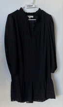 Load image into Gallery viewer, Loft Womens Black Long Sleeve Ruffle Henley Neck Regular Fit Mini Dress Size M
