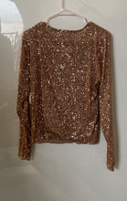 Load image into Gallery viewer, Lucky Brand Womens Brown Sequin Long Sleeve Round Neck Blouse Top Sz L With Tag
