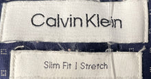 Load image into Gallery viewer, Calvin Klein Mens Blue Printed Long Sleeve Collared Dress Shirt Size Medium
