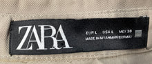 Load image into Gallery viewer, Zara Womens Dark Khaki Long Sleeve Drawstring Waist Snap Front Shirt Size L
