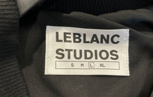Load image into Gallery viewer, Leblanc Studios Mens Black Embroidered Patches Snap Front Bomber Jacket Size L
